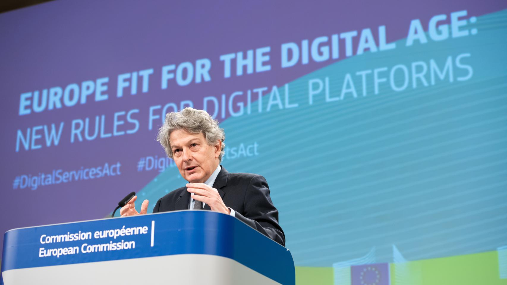 El comisario de Mercado Interior, Thierry Breton, durante una rueda de prensa.