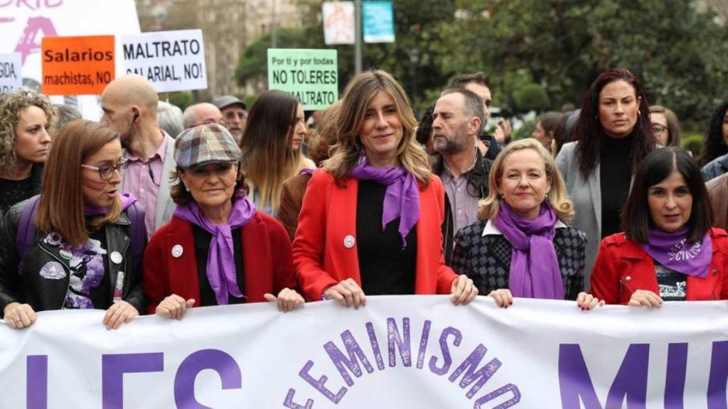 Algunas ministras del Gobierno en la manifestación del 8-M de 2020.