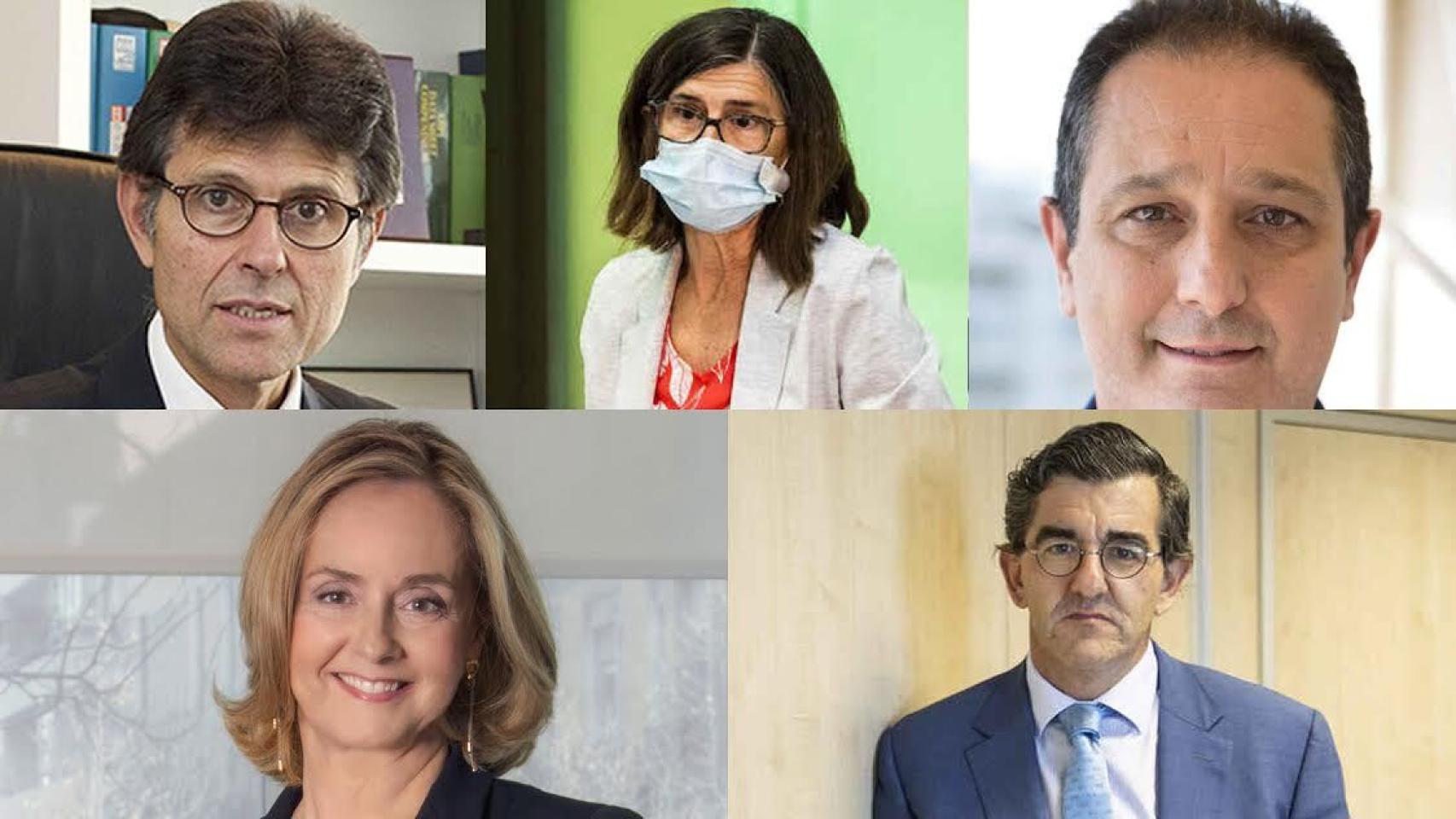 Humberto Arnés, secretario general de Farmaindustria; Pilar Aparicio, directora general de Salud Pública; Juan Pedro Risquez, vicepresidente del Colegio Oficial de Farmacéuticos; Margarita Alfonsel, secretaria general de Fenin y Juan Abarca, presidente de la Fundación Idis.