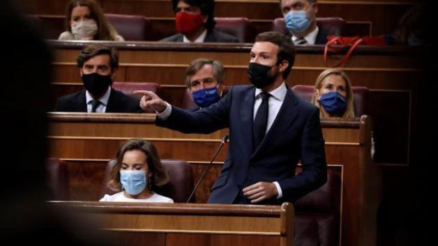El presidente del PP, Pablo Casado, en su escaño, en una imagen de archivo.