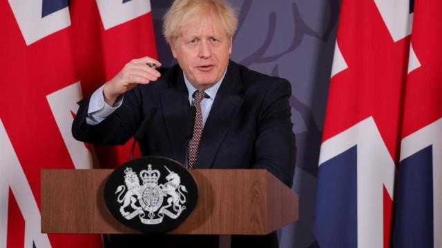 Boris Johnson durante la rueda de prensa del anuncio del acuerdo con la UE.
