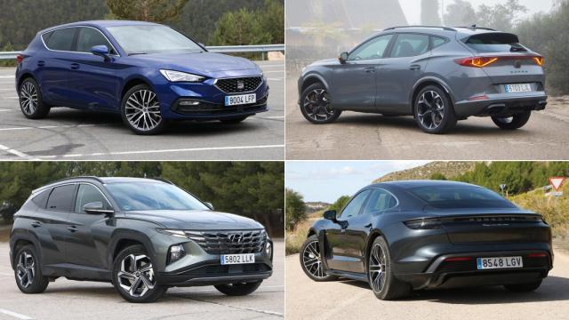 De izquierda a derecha y arriba a abajo: Seat León, Cupra Fomentor, Hyundai Tucson y Porsche Panamera.