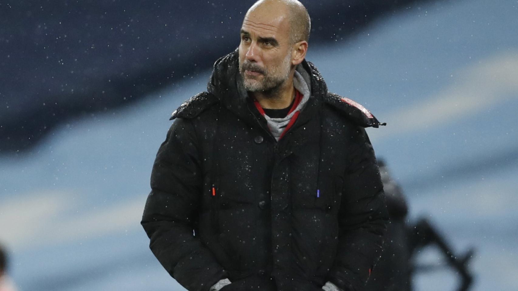Pep Guardiola, en un partido del Manchester City de la temporada 2020/2021