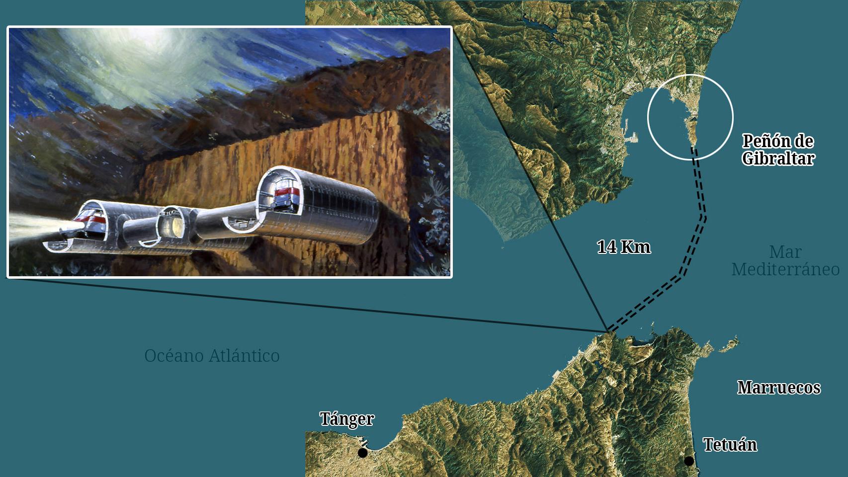 lustración del posible túnel bajo el estrecho de Gibraltar.