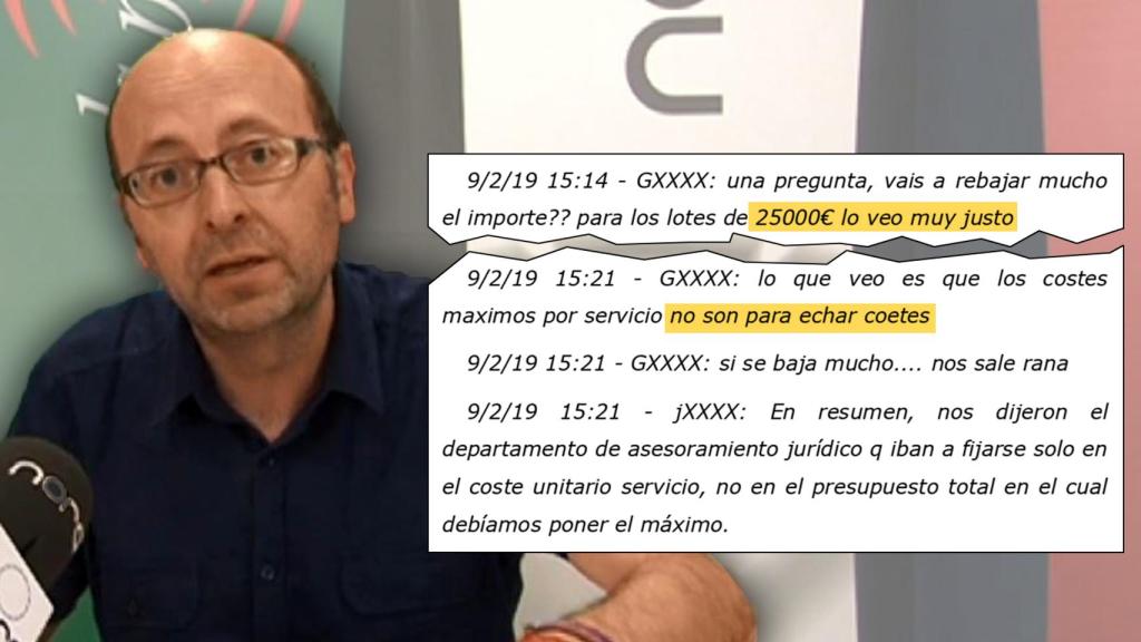 Francis Puig, junto a los mensajes de WhatsApp que confirman el pacto de precios.