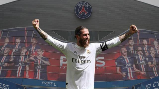 Sergio Ramos y el Parque de los Príncipes, en un fotomontaje