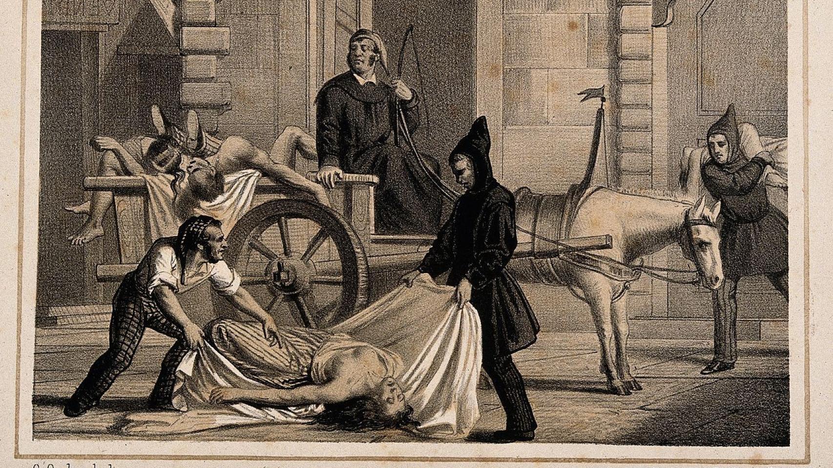 Recogida de cadáveres en Palermo durante la epidemia de cólera, 1835