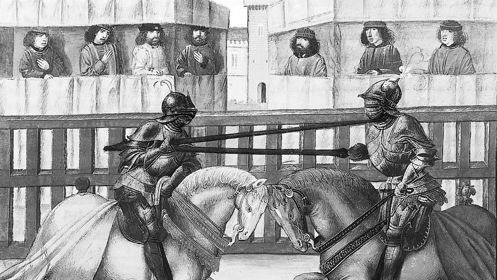 Caballeros en una justa según una ilustración de Jean de Wavrin.