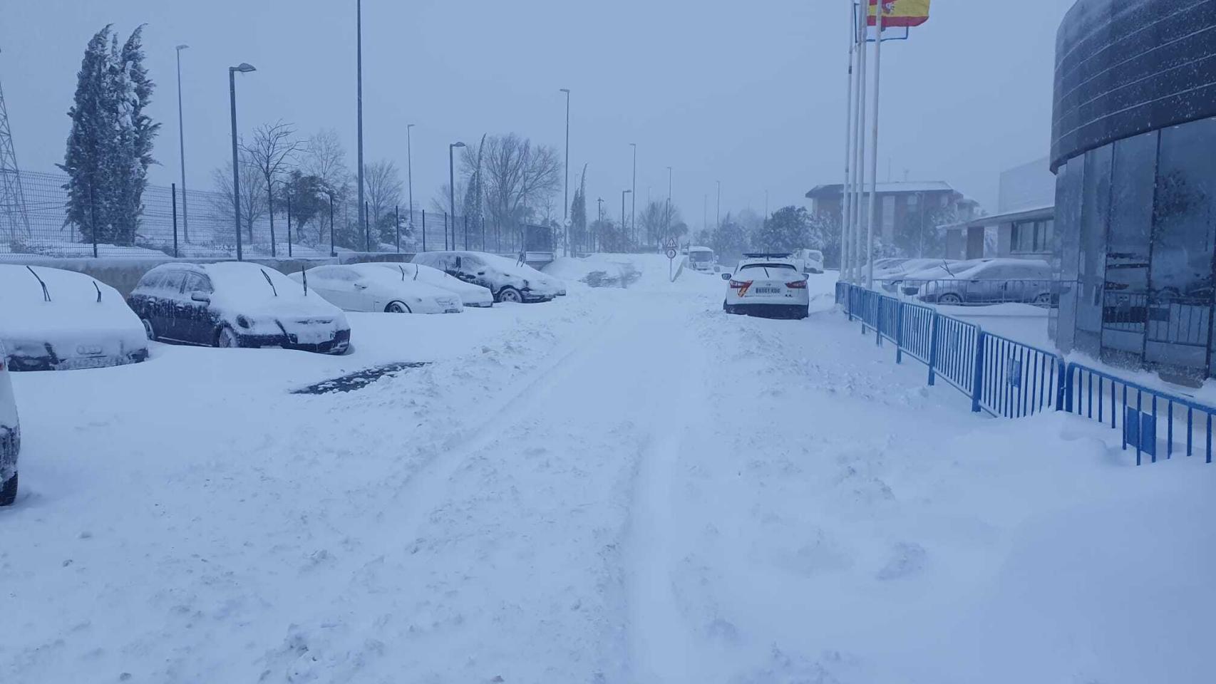 Comisaría de Policía de Majadahonda, durante la borrasca Filomena.