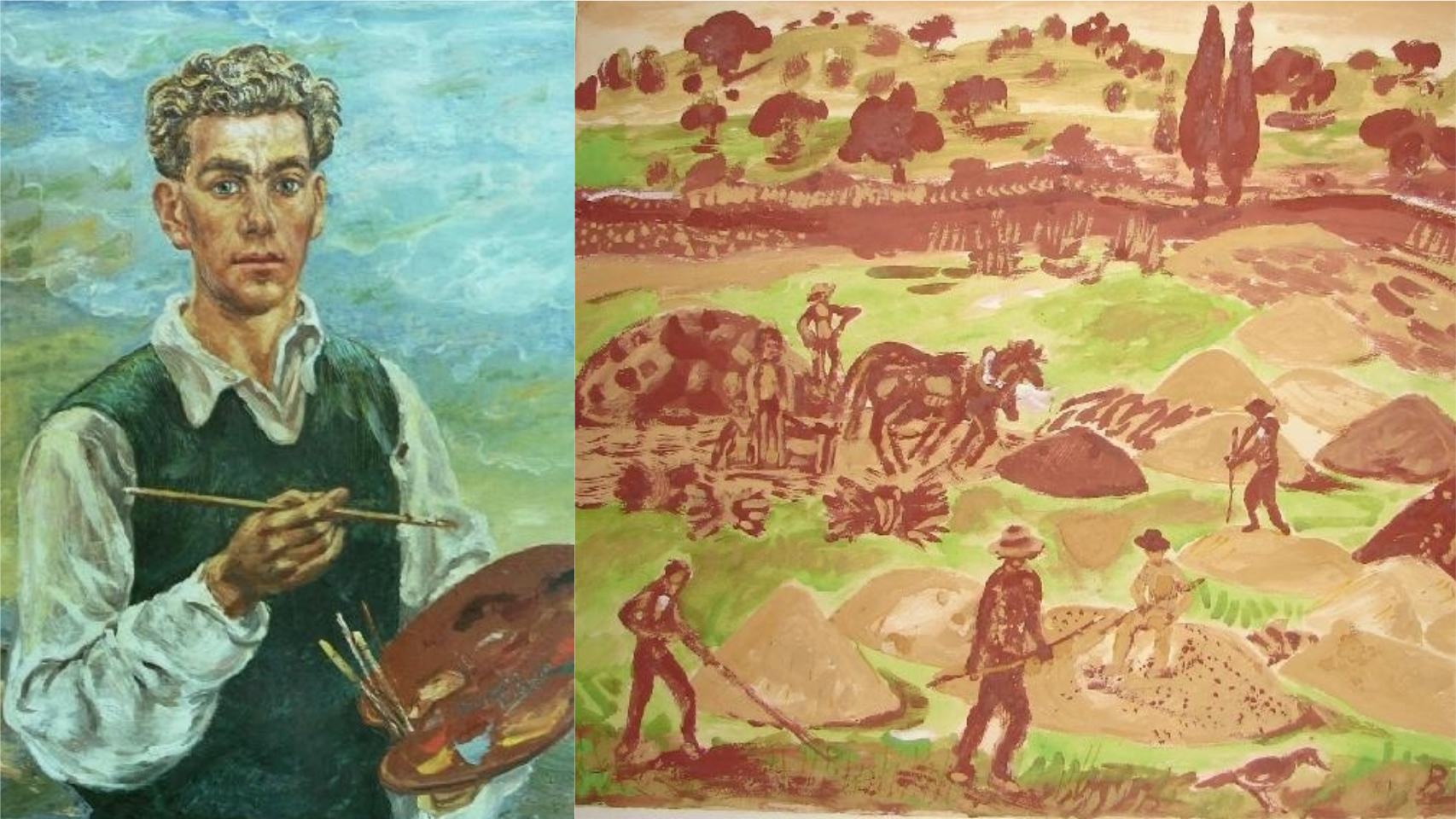 Autorretrato de Benjamín Palencia y 'Feria de ganado' (1977).