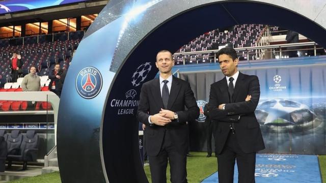 Ceferin, con Al-Khelaifi en la previa de un partido de la Champions League