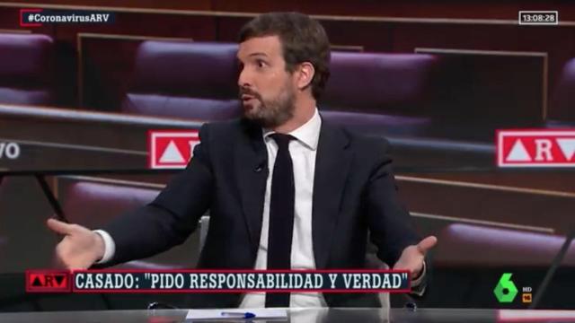 El presidente del PP, Pablo Casado, este jueves en Al Rojo Vivo.