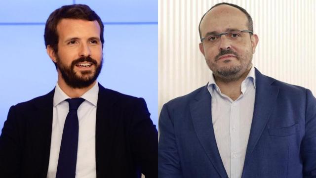 El presidente del PP, Pablo Casado, y el líder del partido en Cataluña, Alejandro Fernández.