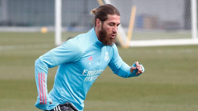 Sergio Ramos, durante un entrenamiento del Real Madrid