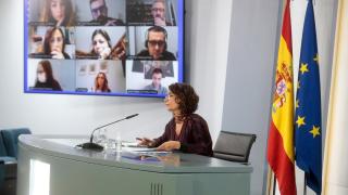 Imagen de archivo de una rueda de prensa telemática con María Jesús Montero.