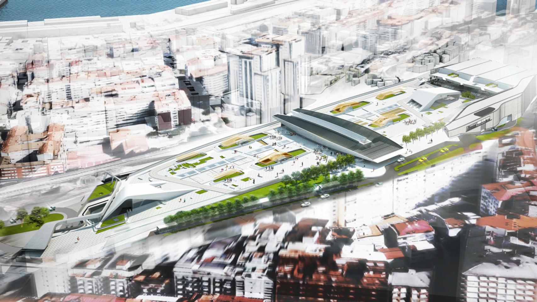 Vista aérea del proyecto Vialia, en Vigo.