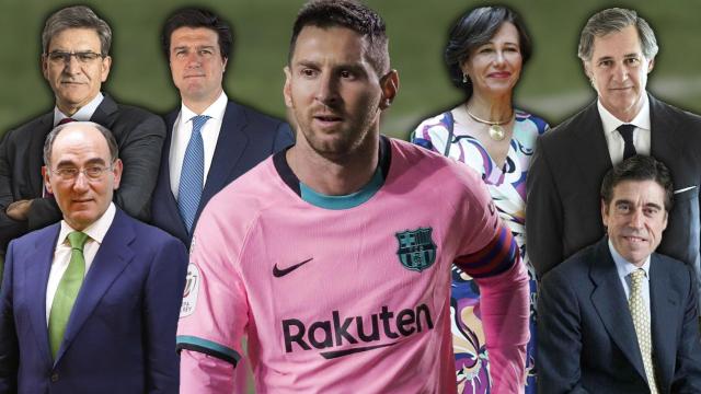 En el centro de la imagen, Leo Messi. De izda. a dcha: Ignacio Galán, José Antonio Álvarez, Ismael Clemente, Ana Botín, José Manuel Entrecanales y Manuel Manrique.