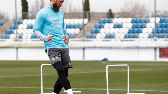 Sergio Ramos, durante un entrenamiento del Real Madrid