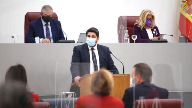 El presidente de Murcia, Fernando López Miras, este miércoles en la Asamblea Regional.