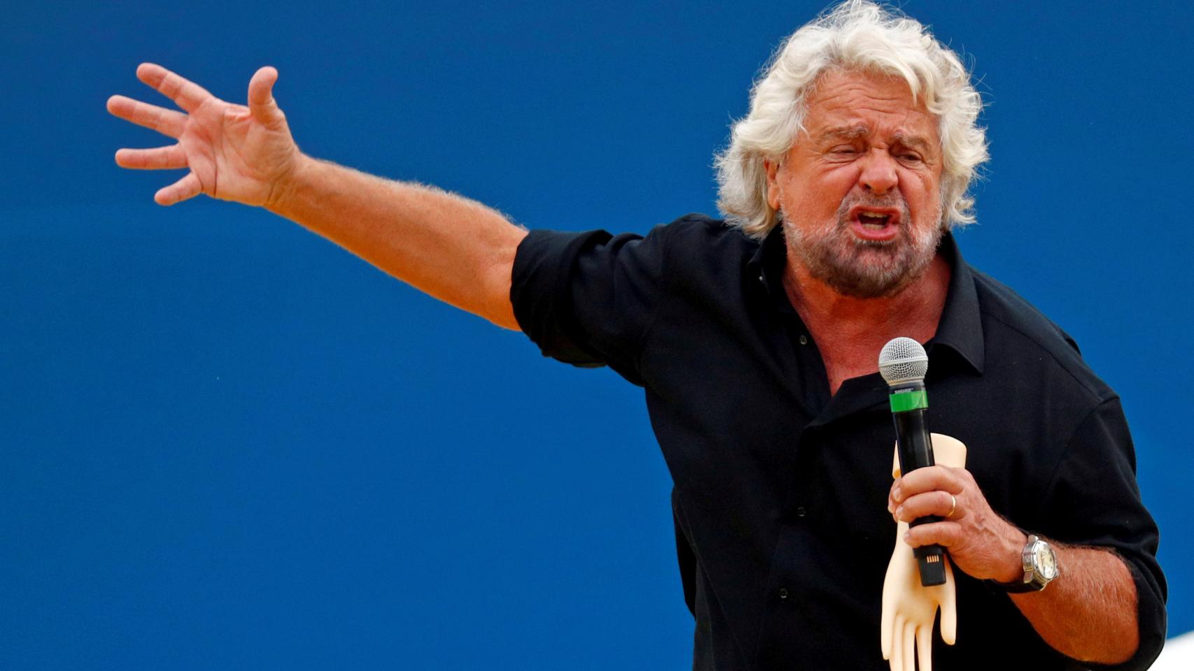 El cómico Beppe Grillo, fundador del Movimiento 5 Estrellas, en un mitin en Roma en 2018.