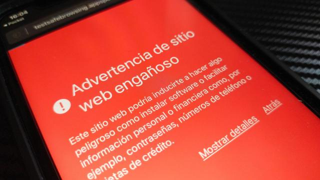 Advertencia de sitio web engañoso en un iPhone con Safari