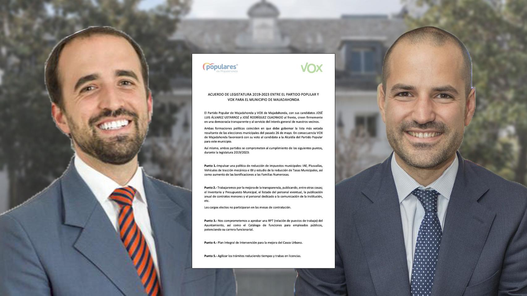 El alcalde de Majadahonda, José Luis Álvarez (d), y el líder de Vox municipal, José Rodríguez.