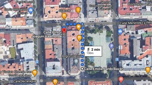 Las calles Emilia Pardo Bazán y Pintor Joaquín Vaamonde.