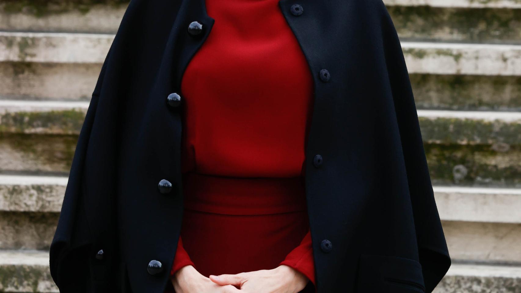 La reina Letizia durante su acto de este martes en la Biblioteca Nacional de España en Madrid.