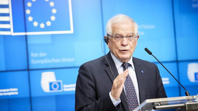 El jefe de la diplomacia de la UE, Josep Borrell, durante la rueda de prensa de este lunes