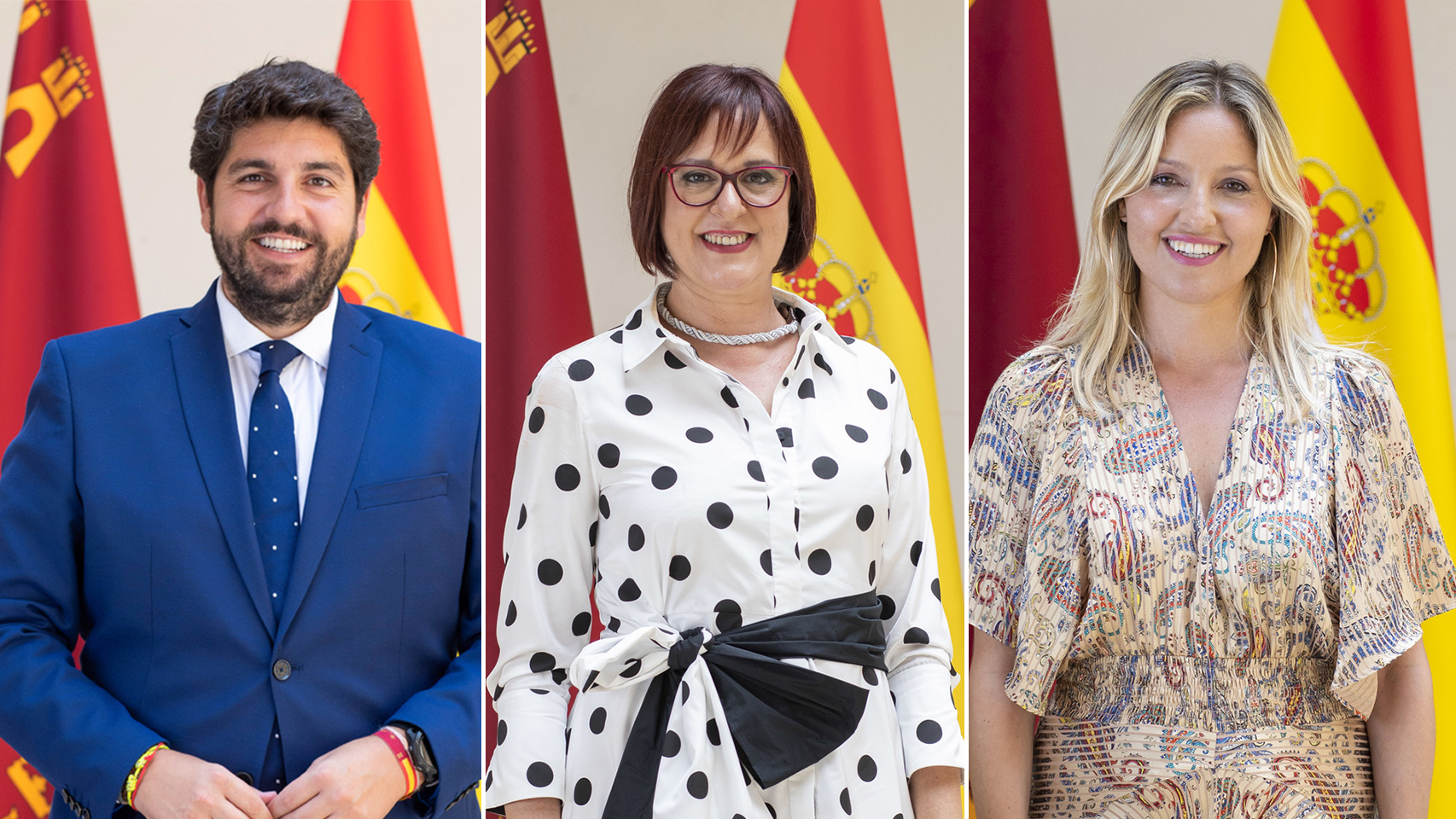 El presidente, Fernando López Miras, la vicepresidenta, Isabel Franco y la portavoz, Ana Martínez Vidal.