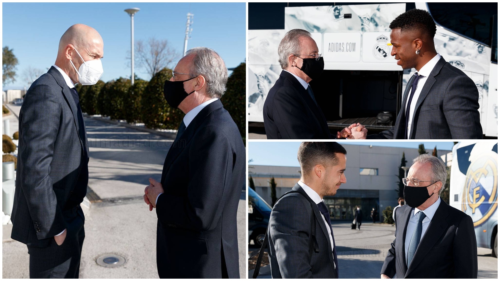 Florentino Pérez despide a la plantilla del Real Madrid antes de viajar a Bérgamo