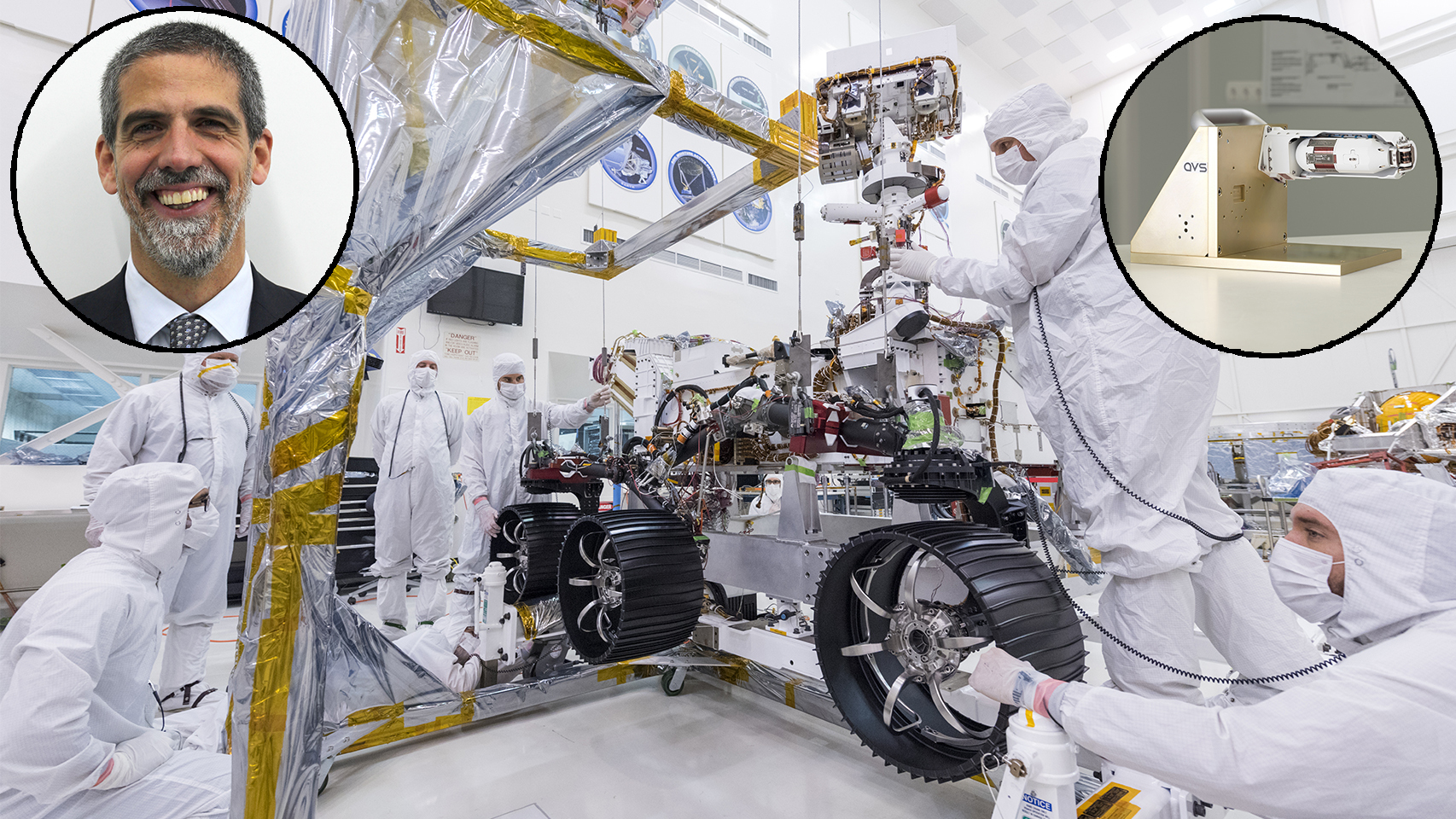 Miguel Ángel Carrera, el rover Perseverance y el brazo robótico de AVS