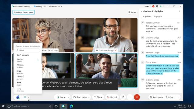 Imagen de una videoconferencia a través de Cisco Webex con interpretación instantánea