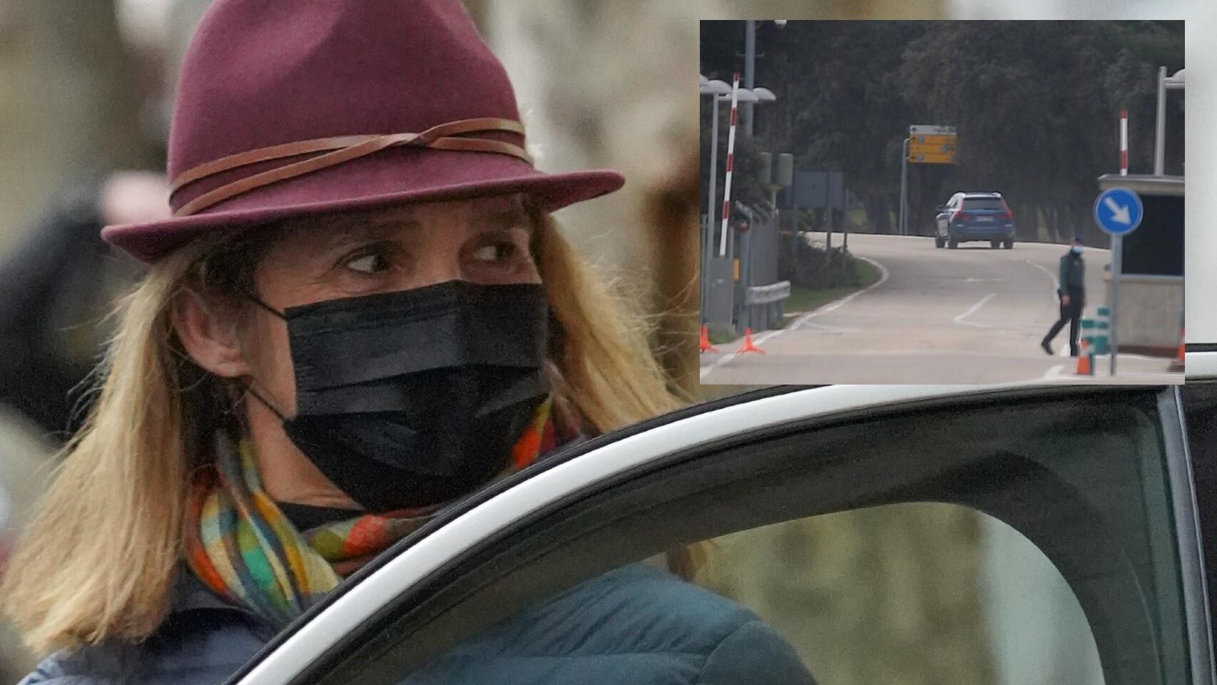 La infanta Elena en montaje de JALEOS junto a su llegada a Zarzuela.