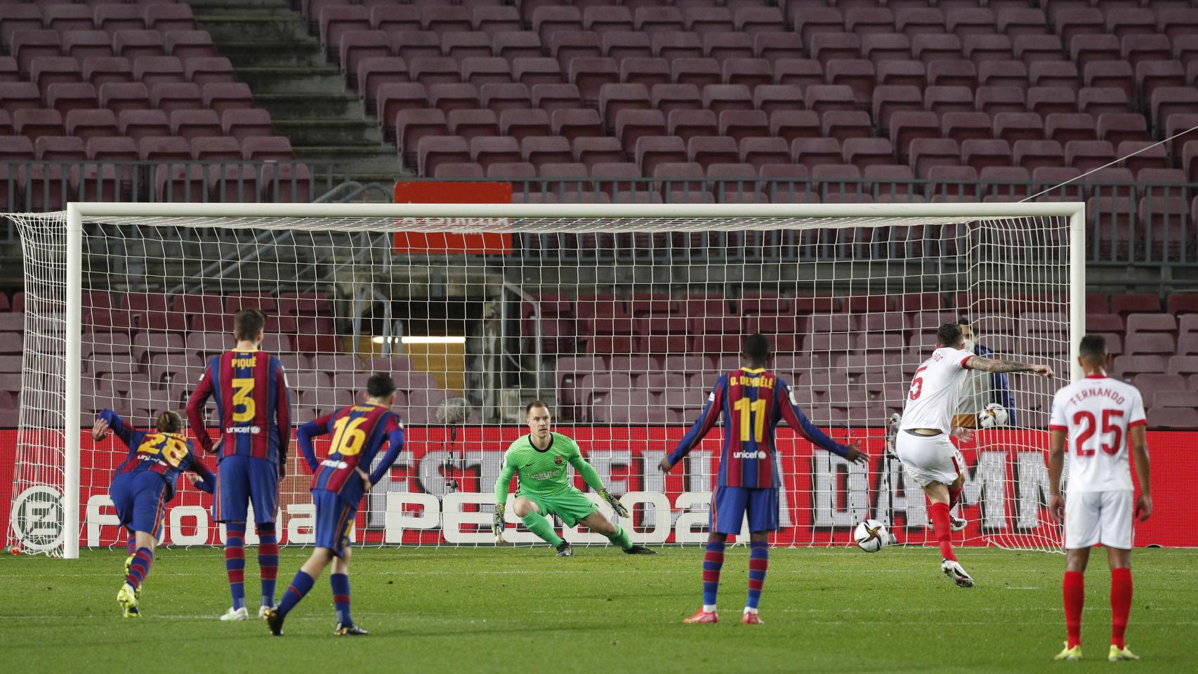 Penalti fallado por Ocampos ante Ter Stegen
