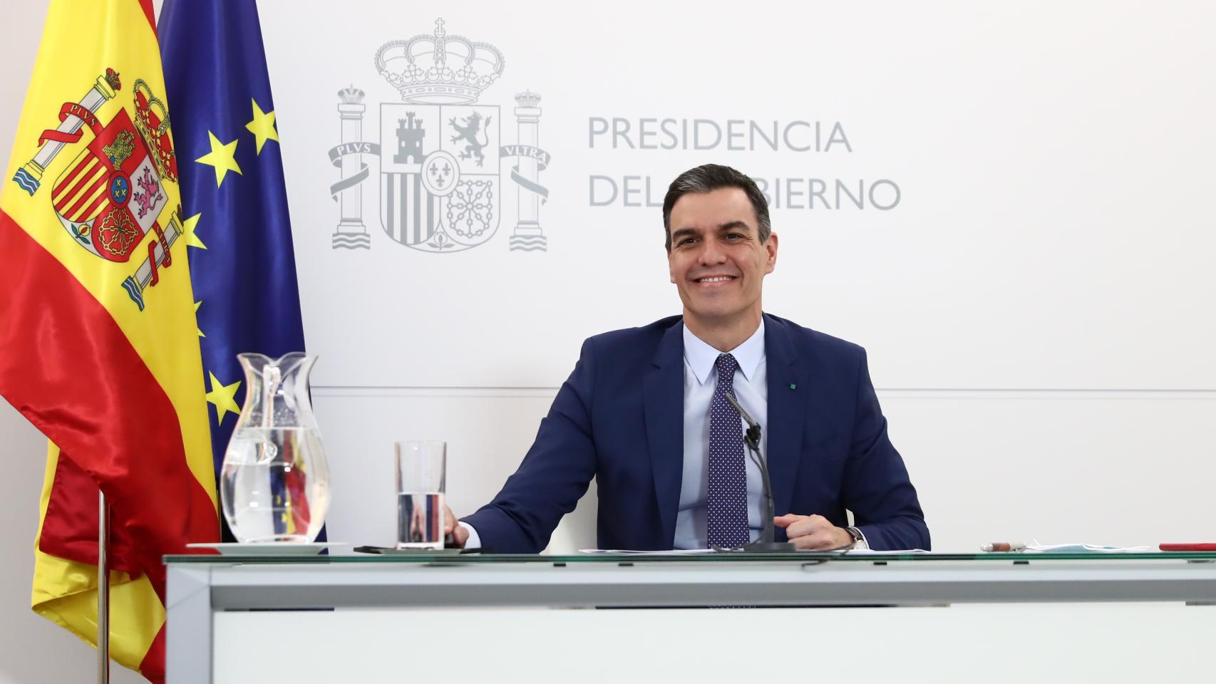Pedro Sánchez, presidente del Gobierno, durante su intervención telemática ante la London School of Economics.