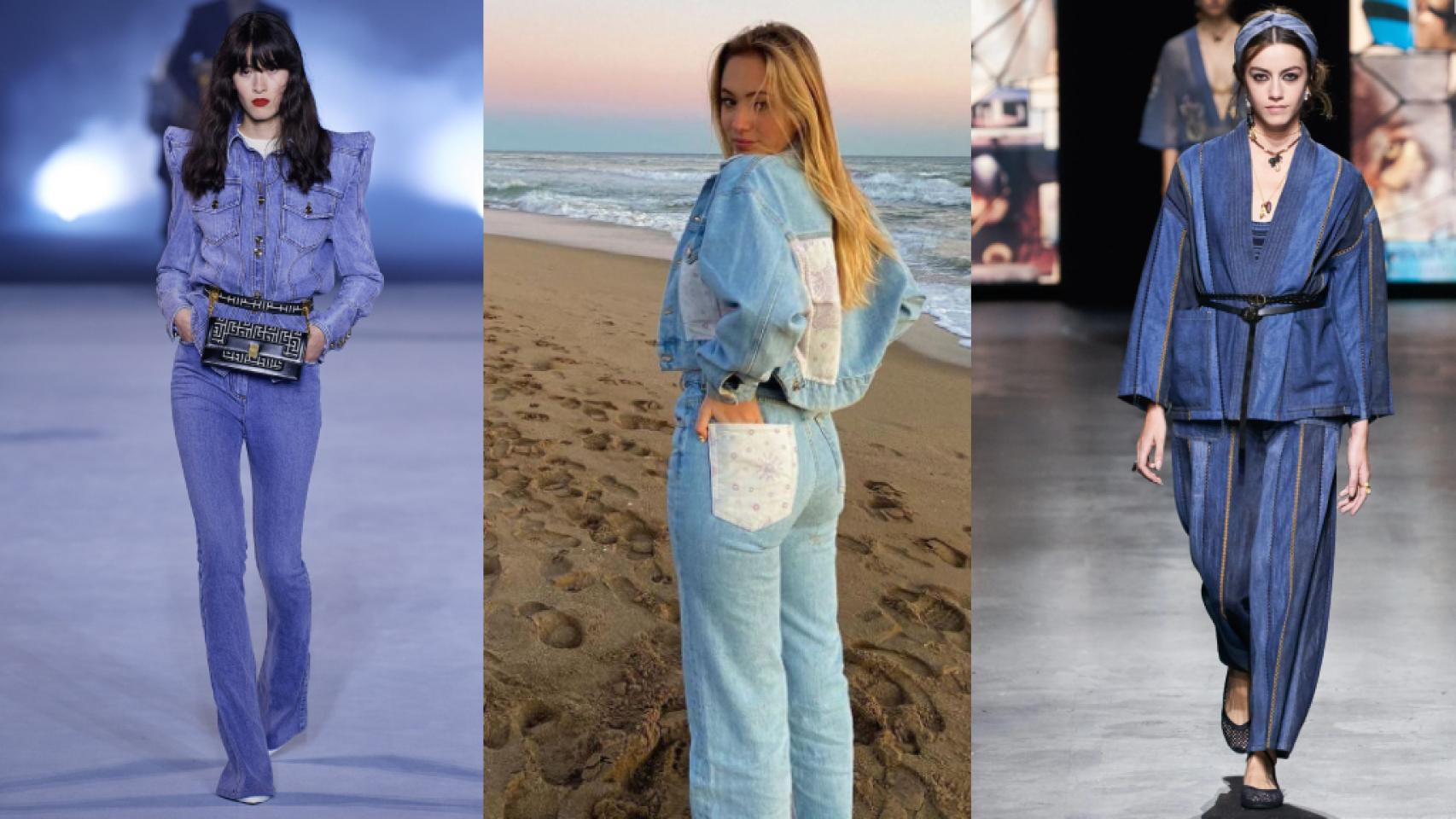 Algunas de las propuestas 'denim on denim' que han presentado Balmain, Pull & Bear o Dior.