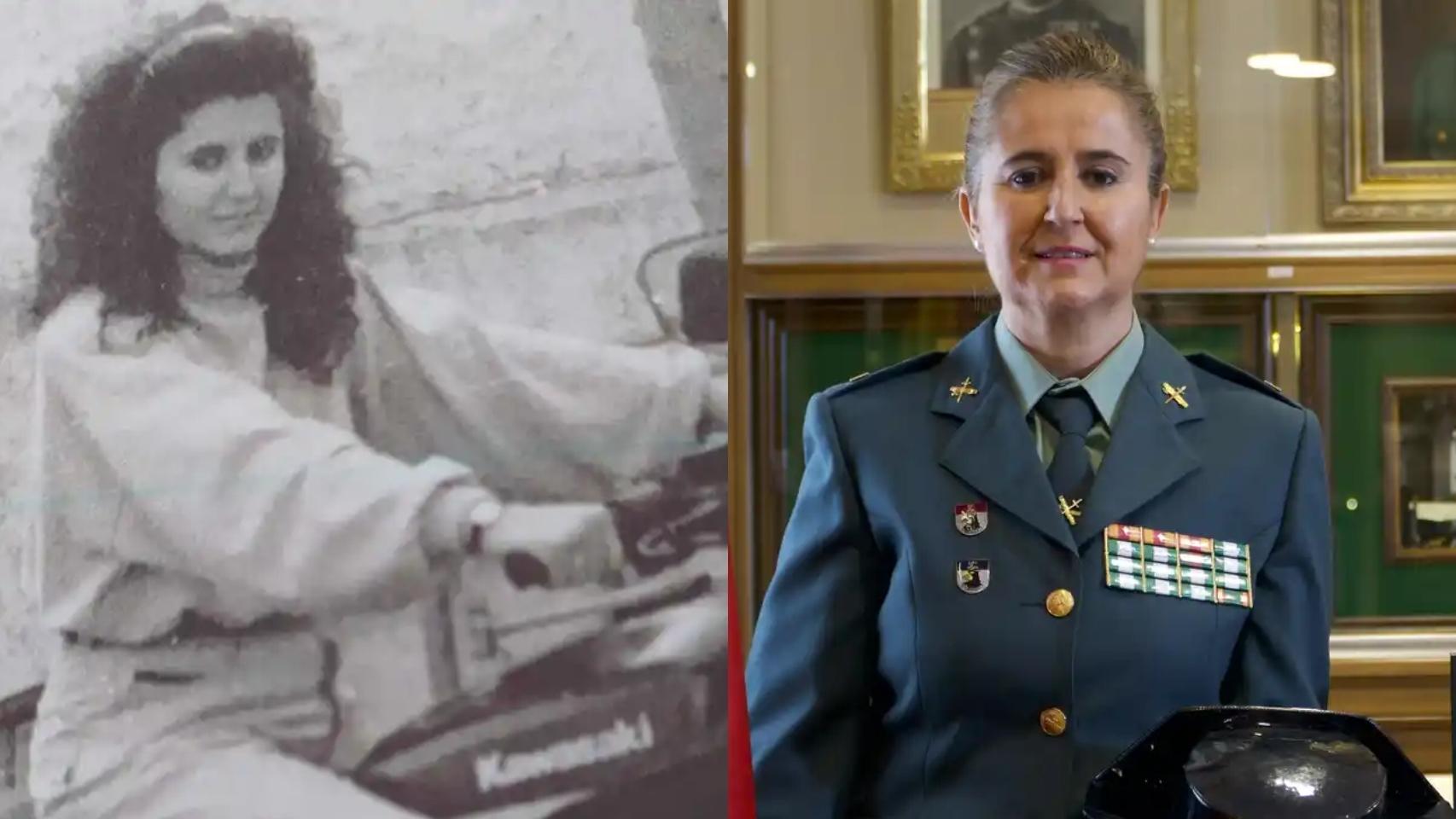 La guardia civil condecorada Manuela Simón, de joven y en la actualidad.