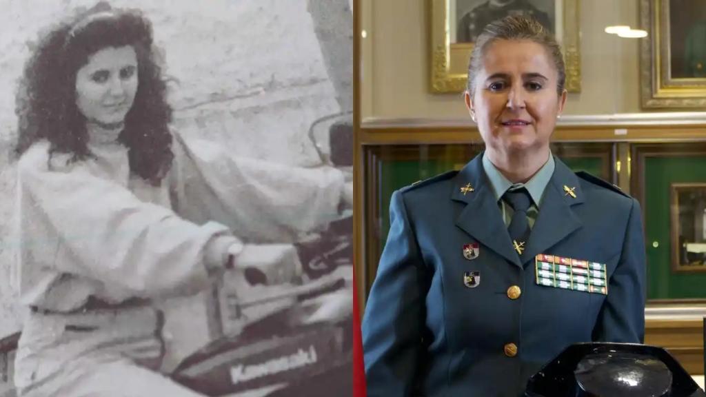 La guardia civil condecorada Manuela Simón, de joven y en la actualidad.