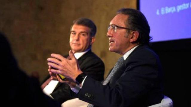 Joan Laporta y Jaume Giró, durante un acto de la campaña de Estimem el Barça