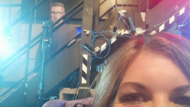 La cómica con 'Buenafuente' antes de salir a escena.