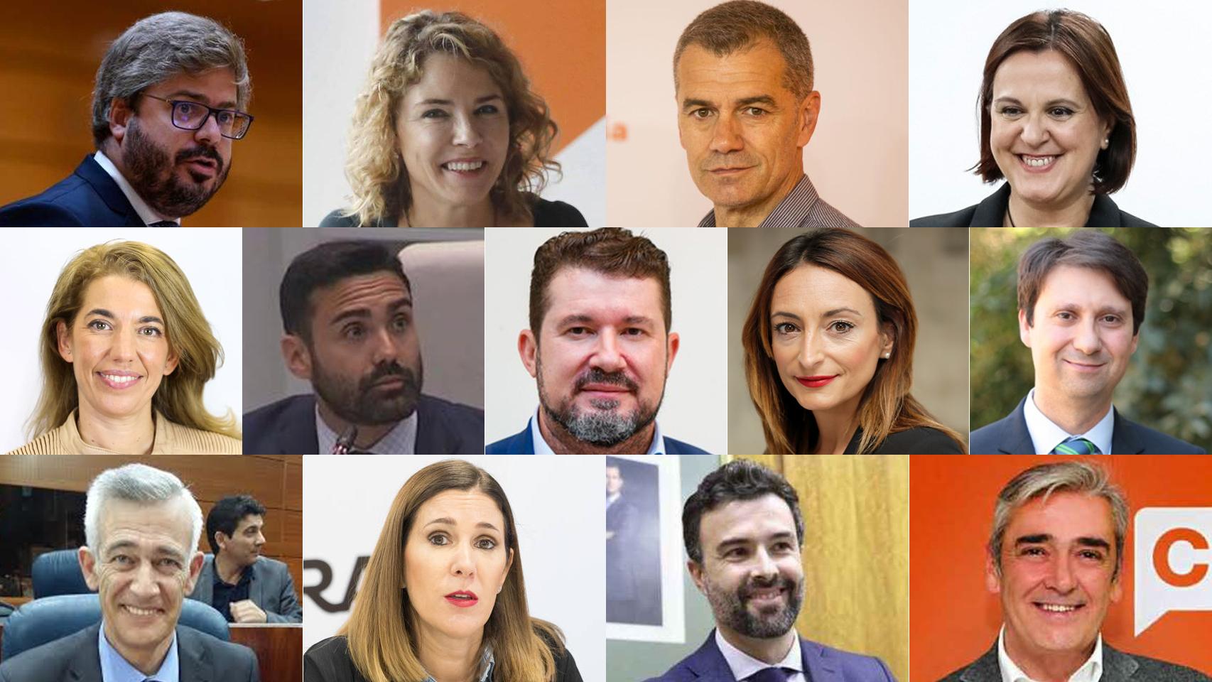 Los 13 cargos que han abandonado Cs. De arriba abajo y de izqda. a dcha.: Hervías, Martín, Cantó, Franco, Marbán, Brabezo, Argüeso, Miguélez, Martínez Cantero, Rubio, Goñi, Cambronero y Álvarez.