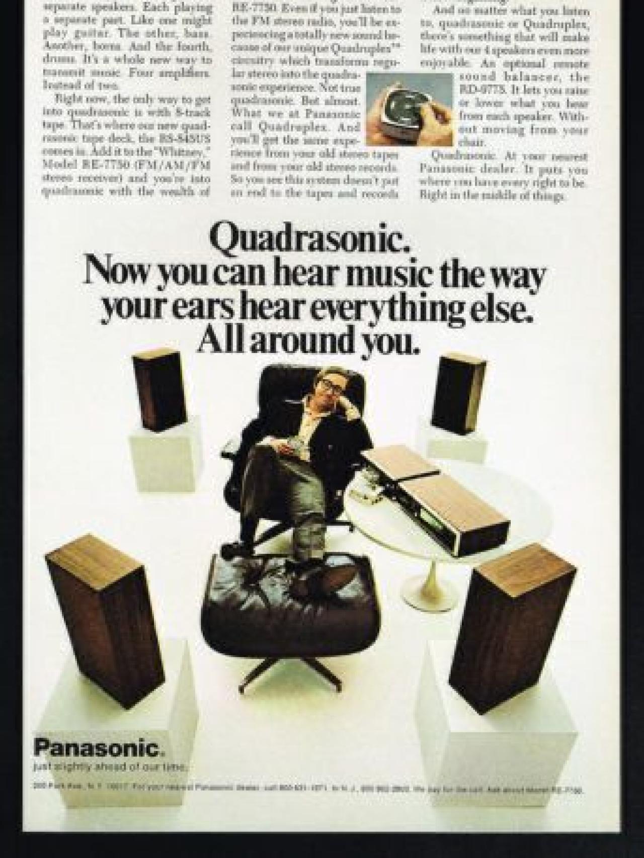 Qué mejor manera de anunciar un equipo de sonido “Cuadrafónico “.