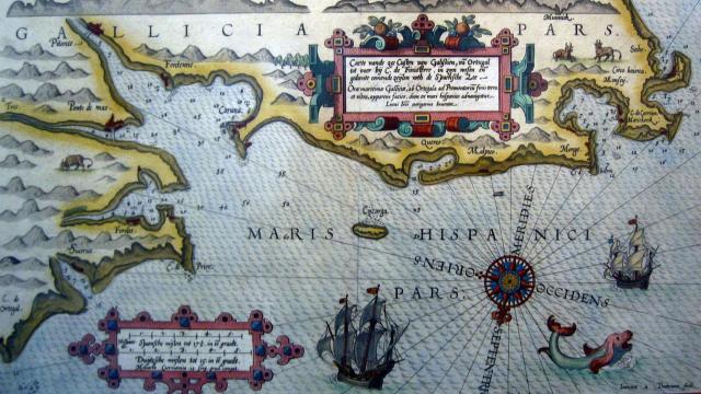 El golfo ártabro en un mapa de 1586.