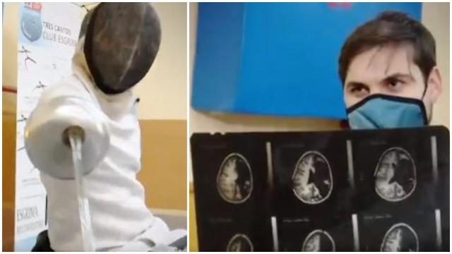 Nicolás, de 31 años es campeón de esgrima con medio cerebro.