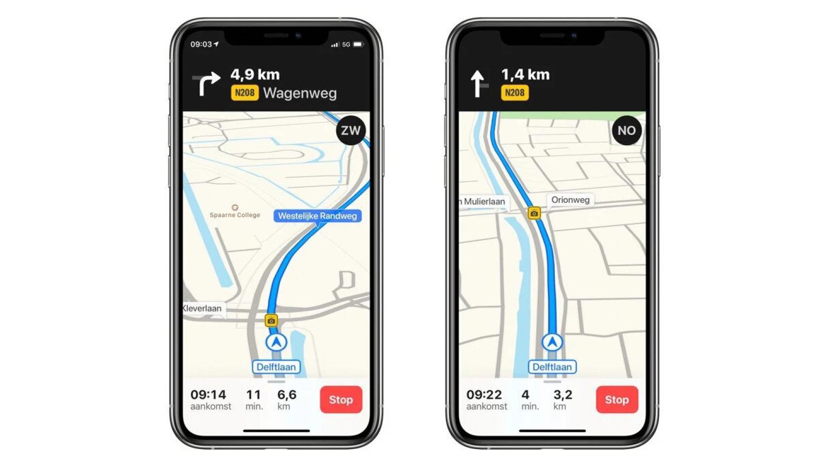 Radares de tráfico en la app de mapas de Apple.