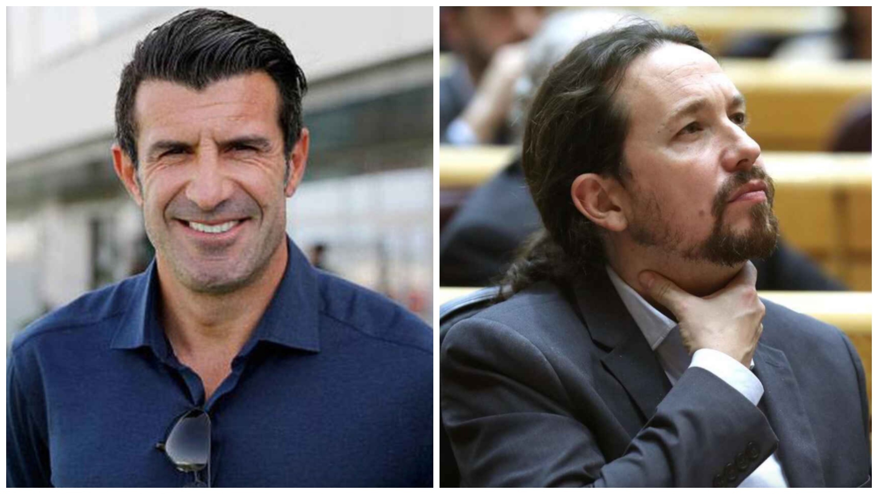 Figo y Pablo Iglesias, en un collage