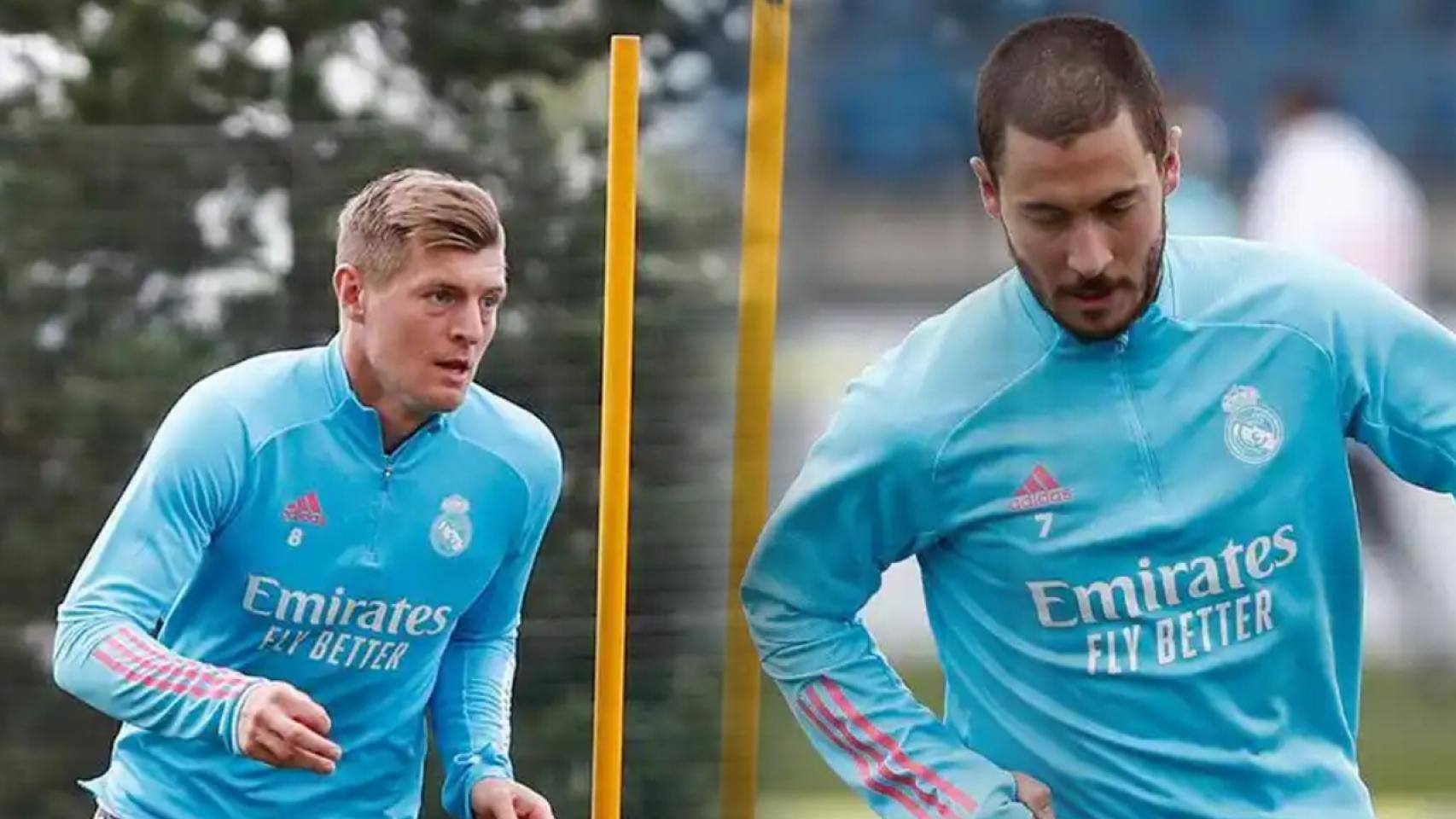 Toni Kroos y Eden Hazard, en un fotomontaje entrenando