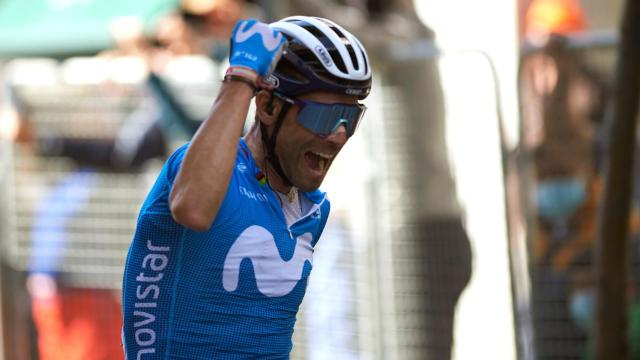Alejandro Valverde celebra su victoria en el Gran Premio Miguel Induráin
