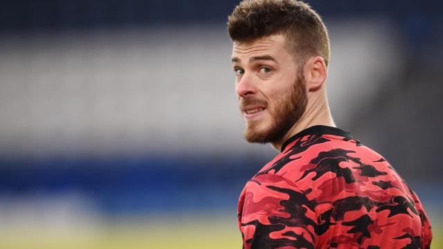 David De Gea durante un calentamiento con el Manchester United